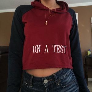 on a test hoodie crop top